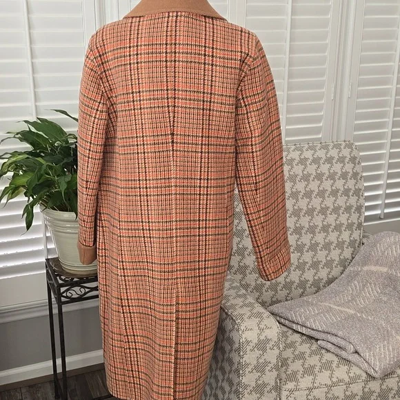 Talbots Campfire Plaid Wool Blend Trench Coat Size 12 NWOT - Picture 8 of 15